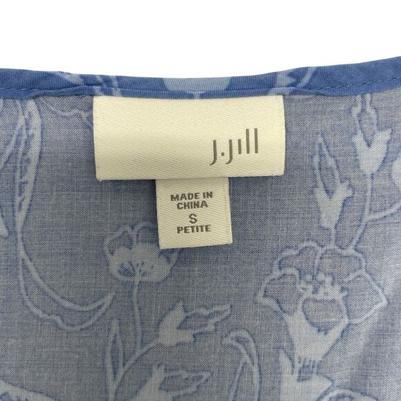 J. Jill Blouse Women’s Small Petite Blue Floral Button Front Sleeveless - Picture 5 of 6